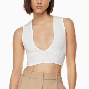 Aritzia Babaton Sculpt Knit Deep V Tank - White - Size XXS
